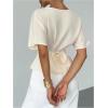 image:imageMakeMeChic Womens Business Casual Blouse Pleated Crew Neck Short Sleeve Tie Back Shirt TopsApricot