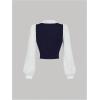 image:imageMakeMeChic Womens Collared Long Sleeve Crop Blouse Colorblock Office Work TopsBlue