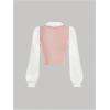 image:imageMakeMeChic Womens Collared Long Sleeve Crop Blouse Colorblock Office Work TopsPink a