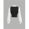image:imageMakeMeChic Womens Collared Long Sleeve Crop Blouse Colorblock Office Work TopsStriped Multi