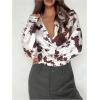 image:imageMakeMeChic Womens Cow Print Satin Button Down Shirt Long Sleeve Business Collared ShirtsBrown