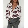 image:imageMakeMeChic Womens Cow Print Satin Button Down Shirt Long Sleeve Business Collared ShirtsBrown