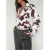 image:imageMakeMeChic Womens Cow Print Satin Button Down Shirt Long Sleeve Business Collared ShirtsBrown