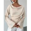 image:imageMakeMeChic Womens Cowl Neck Satin Blouse Bell Sleeve Drop Shoulder Elegant Blouse Work Tops Fall ClothesApricot