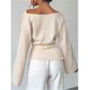 image:imageMakeMeChic Womens Cowl Neck Satin Blouse Bell Sleeve Drop Shoulder Elegant Blouse Work Tops Fall ClothesApricot
