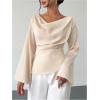 image:imageMakeMeChic Womens Cowl Neck Satin Blouse Bell Sleeve Drop Shoulder Elegant Blouse Work Tops Fall ClothesApricot