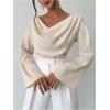 image:imageMakeMeChic Womens Cowl Neck Satin Blouse Bell Sleeve Drop Shoulder Elegant Blouse Work Tops Fall ClothesApricot