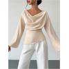 image:imageMakeMeChic Womens Cowl Neck Satin Blouse Bell Sleeve Drop Shoulder Elegant Blouse Work Tops Fall ClothesApricot