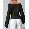 image:imageMakeMeChic Womens Cowl Neck Satin Blouse Bell Sleeve Drop Shoulder Elegant Blouse Work Tops Fall ClothesBlack
