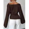 image:imageMakeMeChic Womens Cowl Neck Satin Blouse Bell Sleeve Drop Shoulder Elegant Blouse Work Tops Fall ClothesCoffee Brown