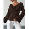 image:imageMakeMeChic Womens Cowl Neck Satin Blouse Bell Sleeve Drop Shoulder Elegant Blouse Work Tops Fall ClothesCoffee Brown