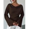 image:imageMakeMeChic Womens Cowl Neck Satin Blouse Bell Sleeve Drop Shoulder Elegant Blouse Work Tops Fall ClothesCoffee Brown