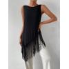 image:imageMakeMeChic Womens Crew Neck Fringe Hem Blouse Sleeveless Keyhole Back Fall Dressy Tank TopsBlack