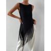 image:imageMakeMeChic Womens Crew Neck Fringe Hem Blouse Sleeveless Keyhole Back Fall Dressy Tank TopsBlack