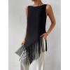 image:imageMakeMeChic Womens Crew Neck Fringe Hem Blouse Sleeveless Keyhole Back Fall Dressy Tank TopsBlack