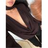 image:imageMakeMeChic Womens Elegant Draped Sheer Blouse Mesh Low Cut Cowl Neck Long Sleeve Tops with ScarfBrown
