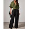 image:imageMakeMeChic Womens Elegant Ruched Blouse Deep V Neck Dolman Sleeve Crop TopsGreen