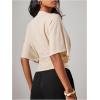 image:imageMakeMeChic Womens Elegant Ruched Blouse Deep V Neck Dolman Sleeve Crop TopsKhaki