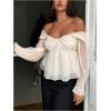 image:imageMakeMeChic Womens Fairy Off The Shoulder Blouse Ruffle Long Sleeve TopsApricot