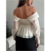image:imageMakeMeChic Womens Fairy Off The Shoulder Blouse Ruffle Long Sleeve TopsApricot