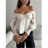 image:imageMakeMeChic Womens Fairy Off The Shoulder Blouse Ruffle Long Sleeve TopsApricot