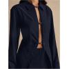 image:imageMakeMeChic Womens Fall Long Sleeve Blouse Shirts Buckle Button Collared Shirt Going Out TopsBlue