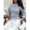 image:imageMakeMeChic Womens Fall Striped Tops Long Sleeve Crew Neck Blouse Shirred Ruffle Going Out TopsBlue and White