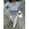 image:imageMakeMeChic Womens Fall Striped Tops Long Sleeve Crew Neck Blouse Shirred Ruffle Going Out TopsBlue and White