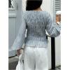 image:imageMakeMeChic Womens Fall Striped Tops Long Sleeve Crew Neck Blouse Shirred Ruffle Going Out TopsBlue and White