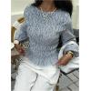 image:imageMakeMeChic Womens Fall Striped Tops Long Sleeve Crew Neck Blouse Shirred Ruffle Going Out TopsBlue and White
