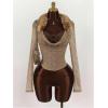 image:imageMakeMeChic Womens Faux Fur Cowl Neck Long Sleeve Top Sheer Ruched Y2k Tops ShirtsKhaki