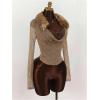 image:imageMakeMeChic Womens Faux Fur Cowl Neck Long Sleeve Top Sheer Ruched Y2k Tops ShirtsKhaki