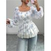 image:imageMakeMeChic Womens Floral Blouse Lantern Sleeve Square Neck Ruffle Going Out TopsBlue