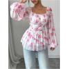 image:imageMakeMeChic Womens Floral Blouse Lantern Sleeve Square Neck Ruffle Going Out TopsPink