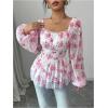 image:imageMakeMeChic Womens Floral Blouse Lantern Sleeve Square Neck Ruffle Going Out TopsPink