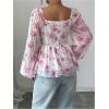 image:imageMakeMeChic Womens Floral Blouse Lantern Sleeve Square Neck Ruffle Going Out TopsPink