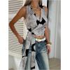 image:imageMakeMeChic Womens Floral Crop Tops Wrap V Neck Tie Side Sleeveless Going Out TopMulticolor
