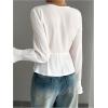 image:imageMakeMeChic Womens Floral Lace Bell Sleeve Blouse Crop Top Elegant Tie V Neck Babydoll ShirtsWhite