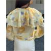image:imageMakeMeChic Womens Floral Ruffle Blouse Tops Tie Neck Bell Sleeve Layered TopYellow