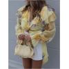 image:imageMakeMeChic Womens Floral Ruffle Blouse Tops Tie Neck Bell Sleeve Layered TopYellow
