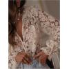 image:imageMakeMeChic Womens Floral Sheer Blouse Ruffle V Neck Button Down Bell Sleeve Dressy TopsApricot