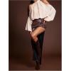 image:imageMakeMeChic Womens Halter Keyhole Lantern Sleeve Blouse Cold Shoulder Business Crop Tops