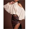 image:imageMakeMeChic Womens Halter Keyhole Lantern Sleeve Blouse Cold Shoulder Business Crop Tops