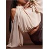 image:imageMakeMeChic Womens Halter Keyhole Lantern Sleeve Blouse Cold Shoulder Business Crop Tops