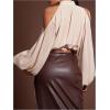 image:imageMakeMeChic Womens Halter Keyhole Lantern Sleeve Blouse Cold Shoulder Business Crop Tops