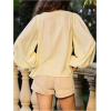 image:imageMakeMeChic Womens Lantern Sleeve Tie Front V Neck Blouse Ruffle Asymmetrical Hem Boho Fairy TopsYellow