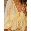 image:imageMakeMeChic Womens Lantern Sleeve Tie Front V Neck Blouse Ruffle Asymmetrical Hem Boho Fairy TopsYellow