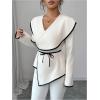 image:imageMakeMeChic Womens Long Sleeve Tops Wrap V Neck Blouse Business Casual Office Asymmetrical TopApricot