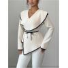 image:imageMakeMeChic Womens Long Sleeve Tops Wrap V Neck Blouse Business Casual Office Asymmetrical TopApricot