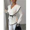 image:imageMakeMeChic Womens Long Sleeve Tops Wrap V Neck Blouse Business Casual Office Asymmetrical TopApricot